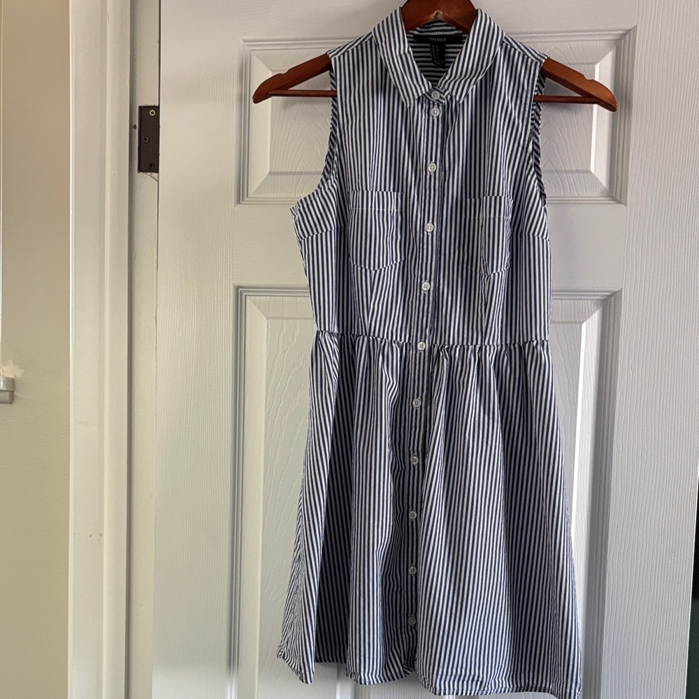 Forever 21 Blue and White Striped Button Up Mini Dress